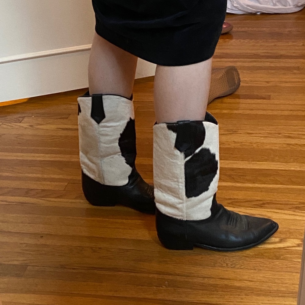 Cow hide cowboy boots